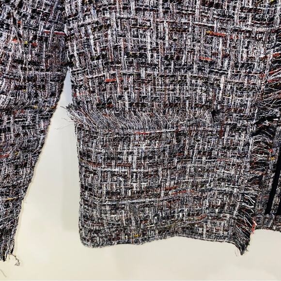 H&M Frayed Tweed Sequin Cropped Jacket Open-front Blazer Size 6 - Picture 4 of 12